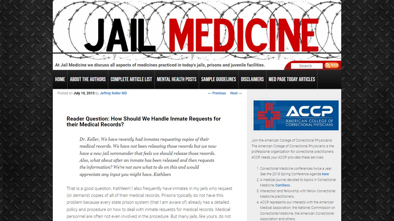 Reader Question: How Should We Handle Inmate Requests ... - Jail Medicine